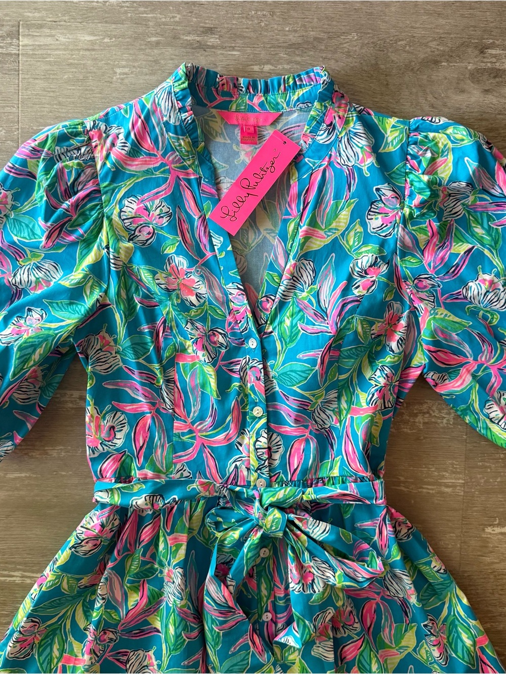 Lilly Pulitzer Shona Midi Shirtdress Turquoise Keep on Beleafin NEW women’s 8 - Picture 2 of 10